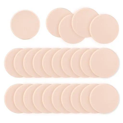 25 Pcs Makeup Sponges, Facial Primer Compact Powder Puff, Cosmetics Blush Applicators Sponges for All Skin Types Wet and Dry Dual Use (Round)