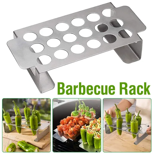 18 Hole Jalapeno Popper Holder for Grill, Grilling Accessories with Handle, Stainless Steel Barbecue Chili Pepper Grill Rack, BBQ Accessories silver