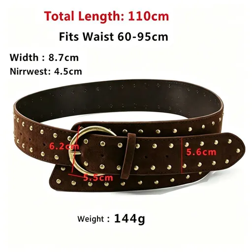 Coffee Suede | Punk Retro Suede Wide Waist Cincher | Halloween Soft Texture Gift | Metal Rivet Retro Style Women's Decorative Belt
