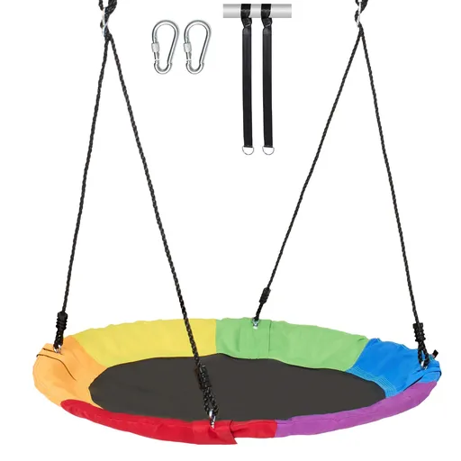Tree Swing, 40 Inch Saucer Swing, 750lbs Weight Capacity, 900D Oxford Fabric Swing Seat with 2 Tree Hanging Straps and Adjustable Multi-Strand Ropes, Round Swing for Kids Outdoor, Multicolor