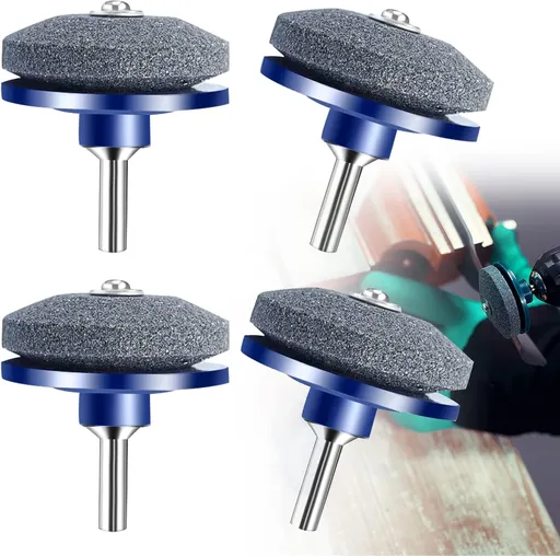Lawnmower Blade Sharpener 4 Pack Rotary Lawn Mower Sharpener with Steel Backing, Universal Garden Tool Blade Sharpener for Power Drill Hand Drill