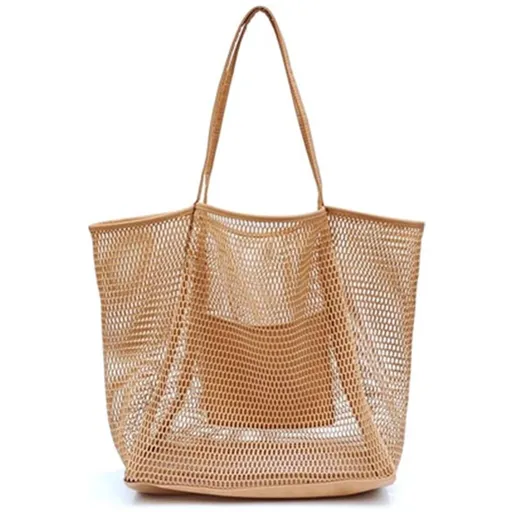Beach Bag Mesh Tote Bag, Upgraded Beach Bags for Women Mesh Bag Beach Accessories Mesh Beach Tote Womens Shoulder Handbag