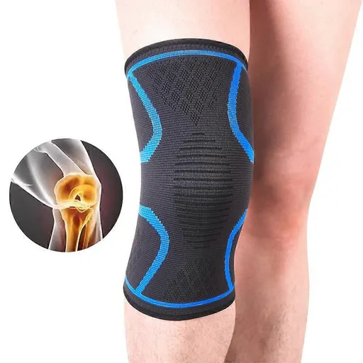 Sports Knee Support Pad Breathable Anti-Slip Compression Knee Sleeve for Running Cycling Gym Fitness Basketball - Blue 2XL