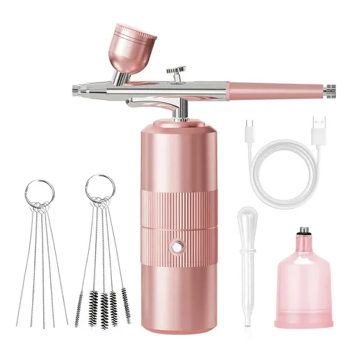 Portable Wireless Nail Airbrush Kit Versatile for Nail Art Painting Makeup Model Making Pink