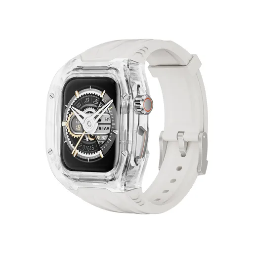 Transparent PC+TPU Sports Watch Strap & Case for Smart Watch - Raised Edge Protection, Wireless Charging Compatible(White and transparent)