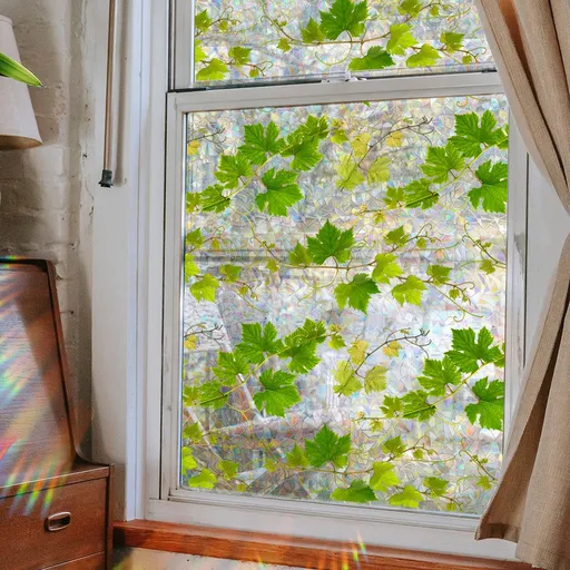 Window Clings Spring Hanging Green Leaves Decals Reusable Thicken Anti-Collision Double-Side Window Stickers for Living Room