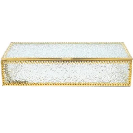 Golden Glass Jewelry Box, Vintage Design, Sturdy Iron Frame, Dust-Proof Lid