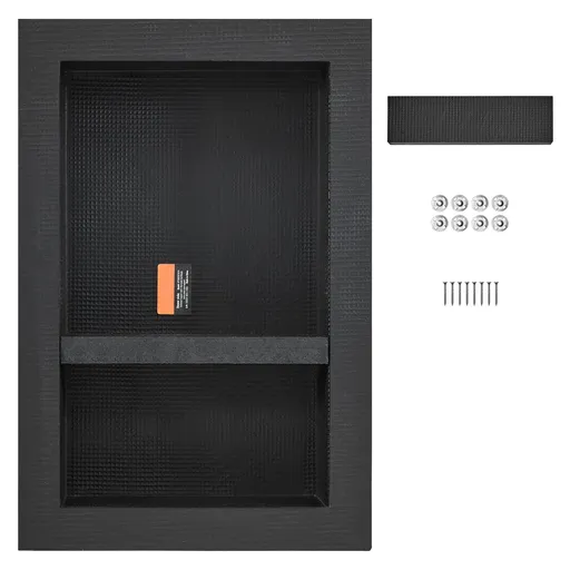 Shower Niche Ready for Tile 40.64 x 60.96 cm, 16 x 24 inch Double Shelf Organizer, Square Corners Wall-inserted Niche Recessed, Sealed Protection Modern Soap Storage Niche for Shower Bathroom, Black
