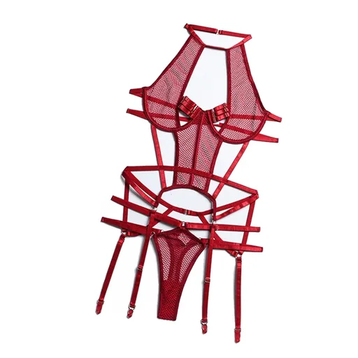 House Of Dasein Mesh Sexy Strappy Bandage Bodysuit Women Lingerie Colour Black Royal Blue White - Burgundy - S