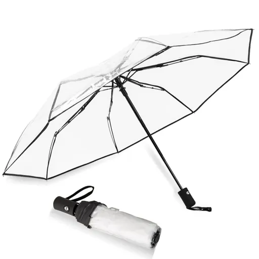 9 Fiberglass Ribs Automatic Folding Transparent Umbrella, Waterproof Lightweight Travel Rain, Black
