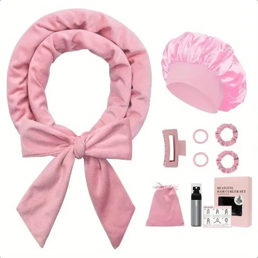 Pink No Heat Sleep Hair Curler 9Pcs Gift Set