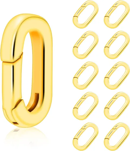 10PCS Brass Plating 18k Gold Small Oval Jewelry Clasps, Lobster Spring Clasp Shortener Clip Carabiner Necklace Clasp Connector Clasp Bracelets Jewelry Making DIY Hardware Replacement