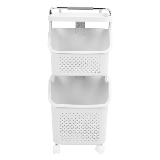 Rolling Laundry Hamper PP ABS Laundry Shelf Clothes Storage Basket Organizer with 4 Wheels for Home Kitchen Bathroom 2 Layers