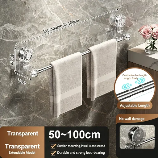 No Drill Wall Hanging Bathroom Slipper Holder, Telescopic Drainage Shoe Storage Rack, Clear Transparent Retractable Type, 50-100cm, Convenient Washroom Tidying Gear