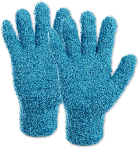 Microfiber Gloves for Plants Dusting Cleaning, Dusting Gloves for House Cleanings, Coral Fleece Cleaning Mittens Reusable Household Glove for Plants Cars Blinds Lamps Hard to Reach Corners (Blue)