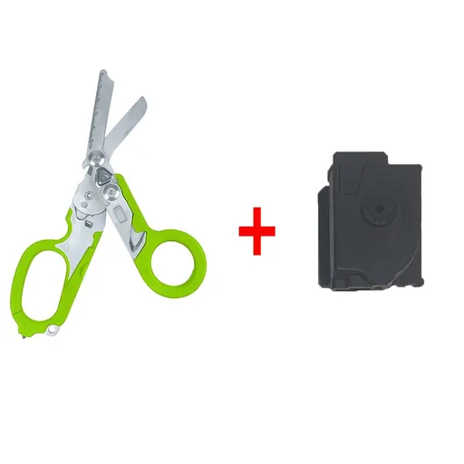 Multi-Function Folding Emergency Shear with 420HC Stainless Steel Blades, Non-Slip Rubber Handle, Quick-Release Holster, and Integrated Belt Cutter, Ring Cutter, Oxygen Tank Wrench, Glass Breaker, and Measuring Scale for Rescue, Outdoor, Vehicle, and