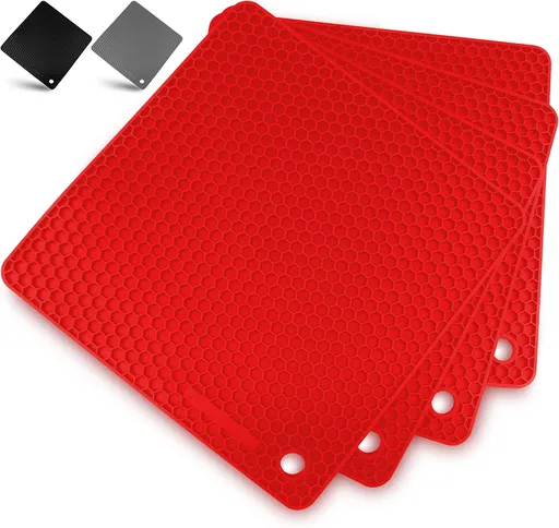 Silicone Trivets Non Slip Heat Resistant 7x7 Red 4 Pack