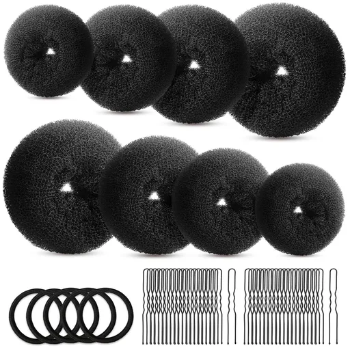 Hair Bun Maker Set- 8 PCS Hair Donuts or Buns (2 Extra-large,2 Large,2 Medium and 2 Small), 40 PCS Bobby Pins, 5 PCS Hair Elastic Ties Black,Bun Maker - Black