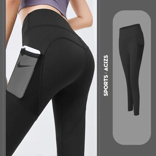 Hod Health & Home High Waist Tummy Control Yoga Leggings With Pocket For Women - Black - M