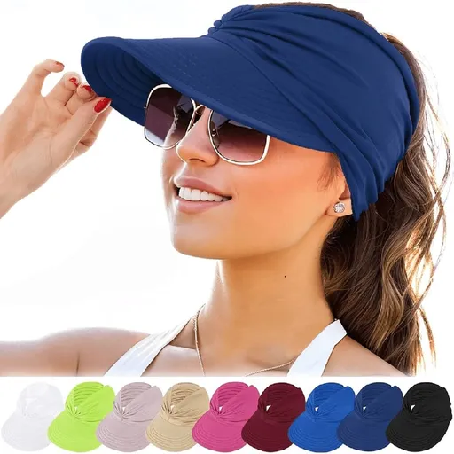 Womens Sun Visor Hat Wide Brim Sun Hats for Women UV Protection Summer Beach Hats for Women Foldable Sports Visors