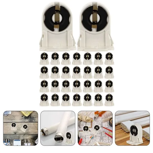 30Pcs Lamp Holder Bracket White Fluorescent Light Tombstone Compatible with T8 LED Tubes