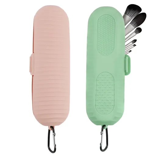 2 Pack Silicone Makeup Brush Holder, Travel Makeup Brush Case with Snap Closures & Buckle, Travel, Vacation