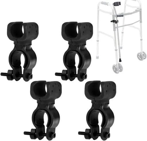 pieces - walking stick holder - wheelchair accessories - scooter accessories - crutch holder - versatile crutch holder - universal accessories for crutches, rollator, wheelchair, bicycle - 8.3*4.5*3.3 cm - black