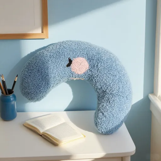 Blue Pet U-Shaped Pillow - Soft Teddy Velvet Neck Support Cushion for Dogs and Cats, Deep Sleep Aid with Embroidered Design, Lightweight and Comfortable Pet Bed Accessory