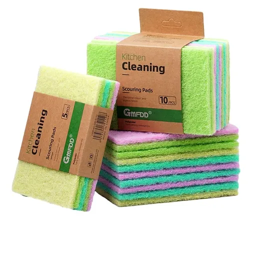 10-Pack Heavy Duty Scrub Sponges | Non-Scratch Reusable Cleaning Pads | 10x15cm Dishwasher-Safe Scouring Pads for Kitchen & Dish Cleaning | Green Polyester Scrubbers