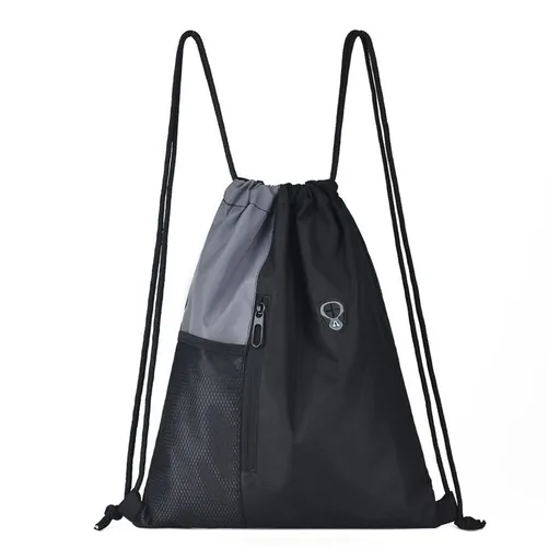 Drawstring Backpack Sports Gym Bag for Women Men Large Size With Two Zipper Pockets and Water Bottle Mesh Pockets