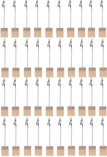 40-Pack Wooden Cube Photo Holders with Alligator Clips for Memos, Cards and Place Names