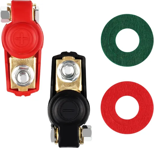 2PCS Pure Copper Battery Terminal Connectors+2PCS Battery Terminal Fiber Washers-Auto Quick Release Replacement Battery Terminal Assortment Kit,Fit for Car Van Caravan Truck Battery
