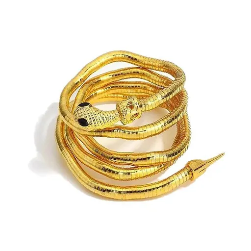Adjustable Punk Snake Choker Necklace & Flexible Wrap Bracelet Collar Setllar - Golden