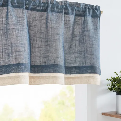 Linen Valance for Farmhouse Living Room Windows 16 Inch Slubbed Crossed Double Layer Window Valance Light Filtering Rustic Country Overlay Rod Pocket 1 Panel Navy Blue
