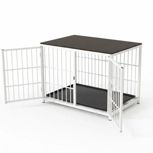 Furniture-Style Dog Crate with Removable Tray XL White Walnut 3 Doors