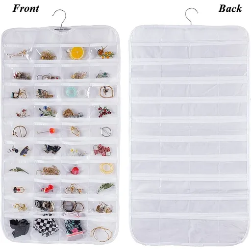 Hanging Jewelry Organizer, 80 Pockets Earring Holder Organizer, Bracelet Organizer with Pockets for Woman, for Hanging Earrings, Necklaces, Bracelets, Rings, Storage, Closet