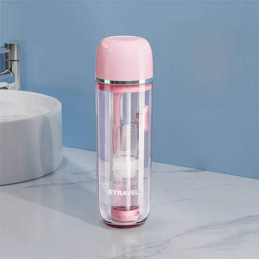 Pink Portable 2-in-1 Travel Toothbrush/Toothpaste Organizer & Mouthwash Cup - Lightweight and Durable Crystal Clear PC Material