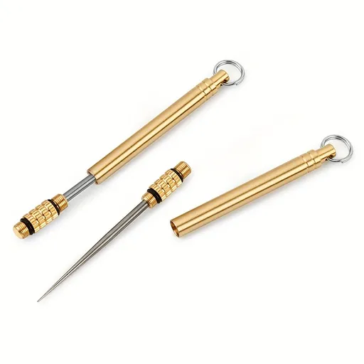2pc Portable Stainless Steel Toothpick, Reusable Pocket Toothpick with Key Chain Dental Picks for Outdoor Camping, Golden