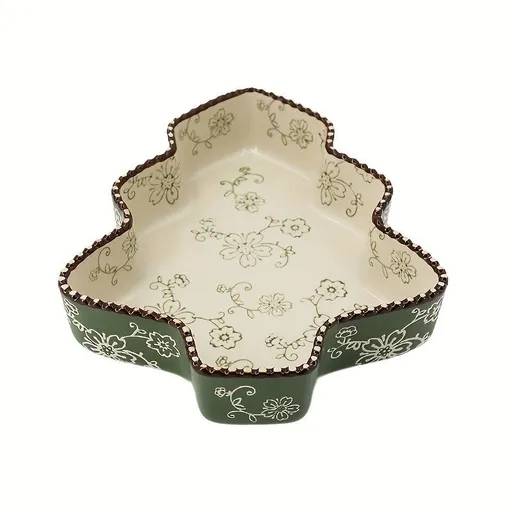 Ceramic Baking Dish Christmas Tree-Shaped Heat-Resistant 800ML Green