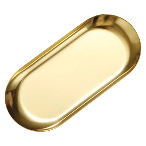 Stainless Steel Tray, Oval Vanity Organizer, 10.4x4.1 Inch Decorative Storage Plate, Cosmetic Serving Platter, Kitchen Counter Storage Tray, Stainless Steel Oval Tray for Jewelry Cosmetics, Gold