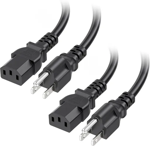 [UL Listed] 2-Pack 16 AWG 3 Prong Computer Power Cord - 10ft, 13A Monitor Power Cord Replacement, AC Cable, NEMA 5-15P to IEC C13, Black