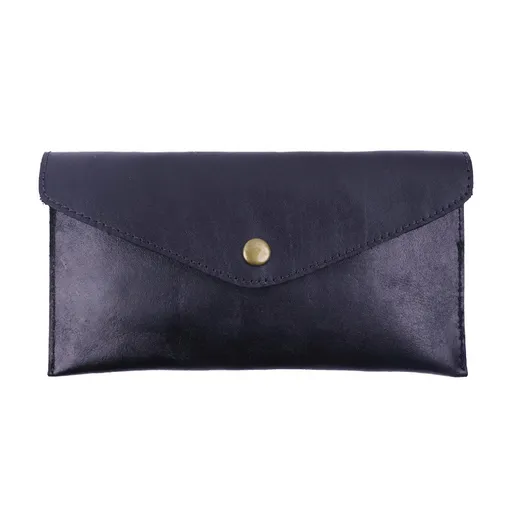 Brown Vintage Japanese Style Full-Grain Leather Phone Wallet - Slim Envelope Clutch for Women