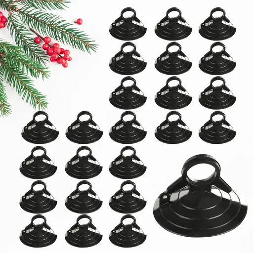 Suction Cups with Loops 24Pcs Window Suckers with Ring Car Glass Windshield Sunshade Suction Cups Aquarium Heater Suction Cups Glass Suction Pads for Seasonal Xmas Decorations (Black)