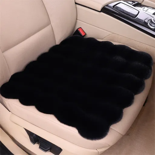 Winter Soft 3D Fluffy Bubble Fleece Car Front Seat Single Pad with Non-Slip Backing, Universal Warm Plush Car Seat Cover 45 x 45cm Black