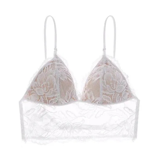 House Of Dasein French Sexy Thin Non Wired Bra Lace Embroidery Underwear For Women Shape Backless Strap Camisole - White - M