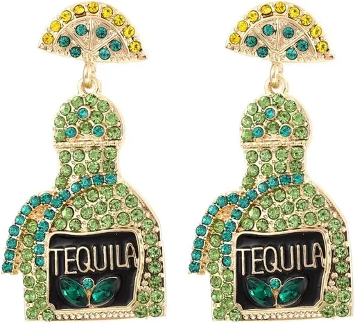 Tequila Earrings, Lime Wine Bottle Dangle Earrings Big Rhinestone Sparkly Earrings For Women Dainty Fashion Crystal Earrings For Party Jewelry Gift