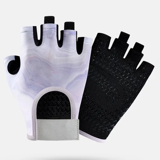 Purple Gradient - Size M - Women's Gradient Print Half-Finger Fitness Gloves, Silicone Anti-Slip Breathable Gloves for Yoga, Cycling, and Sports