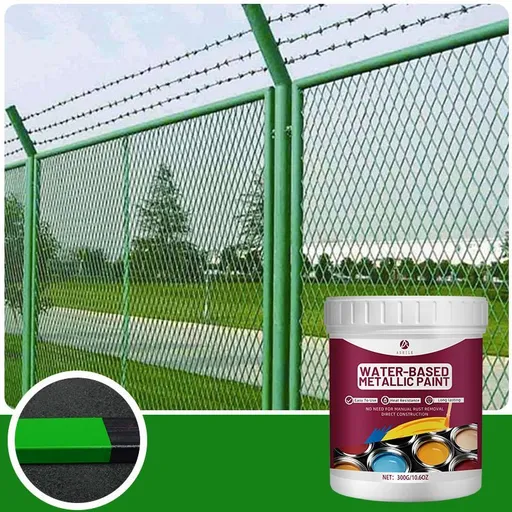 Rust Removal Converter Metallic Paint, Anti-Rust Metal Paint, 2-In-1 Rust Converter & Metal Primer – Perfect for Trailers, Fences, Gates, Railings, Pipes, Roofing, Outdoor Furniture, Farm Equipment, Marine Hardware and Industrial Surfaces - Green - S