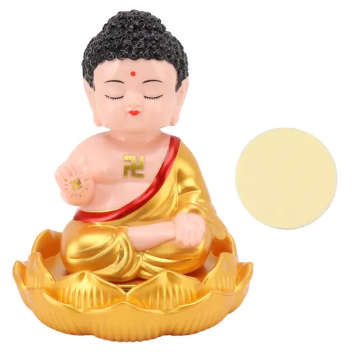 Buddha Ornament Solar Powered Light Energy Sensing Auto Nod Decoration 11cm Gold