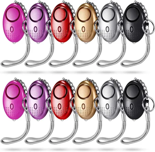 12-Piece Personal Alarm Set, Emergency LED Light Keychain Alarms in 6 Colors or Women & Men